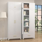 Kitchen Pantry Cabinet，90" Storage Cabinets with Doors and Shelves,Metal Pantry Cabinet with Drawers,White Kitchen Cupboard for Livingroom,Pantry, Bathroom