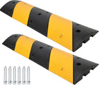 39.4" Rubber Speed Bumps 2 Pack - Heavy Duty Driveway & Parking Cable Protector Ramps, 2-Channel Modular Design for Asphalt & Gravel Roads, Includes 6 Bolts & Spikes