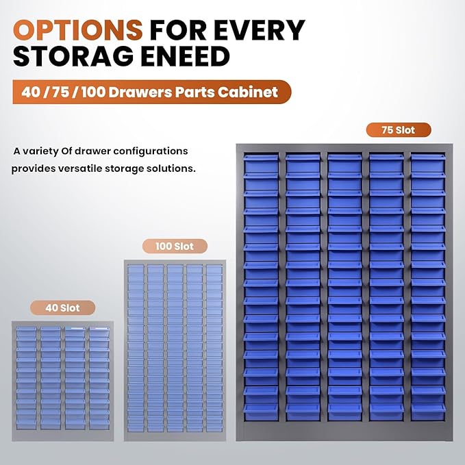 Nut and Bolt Storage Cabinet with ABS Drawer,Steel Small Parts Storage Organizer,36" H X 9" D X26 W Screw Organization for Garage Hardware,Nails,Fastener,Bolts,Nuts,and More (75 ABS Drawers)