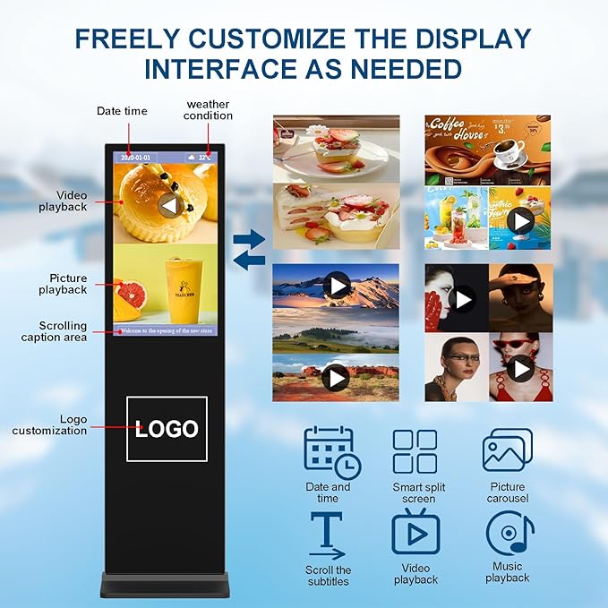 43 in Digital Signage Capacitive Touch Digital Signage Displays,with WiFi USB/APP Software Input Digital Signage Kiosk, Android 11 Digital Signage Player
