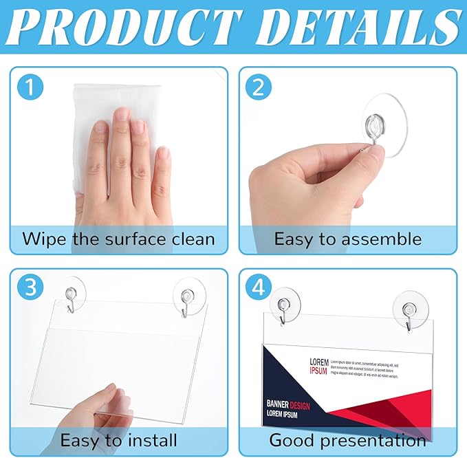 3 Pcs Acrylic Window Sign Holder Hanging Acrylic Sign Holder 8.78 x 4 Inch Office Door Signs Holder with Suction Cup Hooks for Glass Window Office School Home Store Restaurant