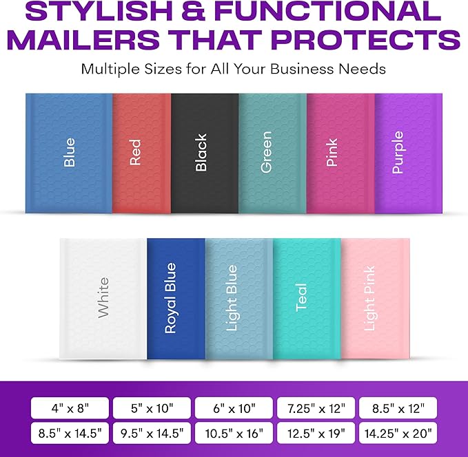 Purple Poly Bubble Mailers 8.5x12 inch #2 | Self Seal Padded Envelopes | Cushioned Bubble Mailer | Usable Size 8.5x11 | WaterProof | Lightweight mailing Shipping Bags | 100 Pack Bulk