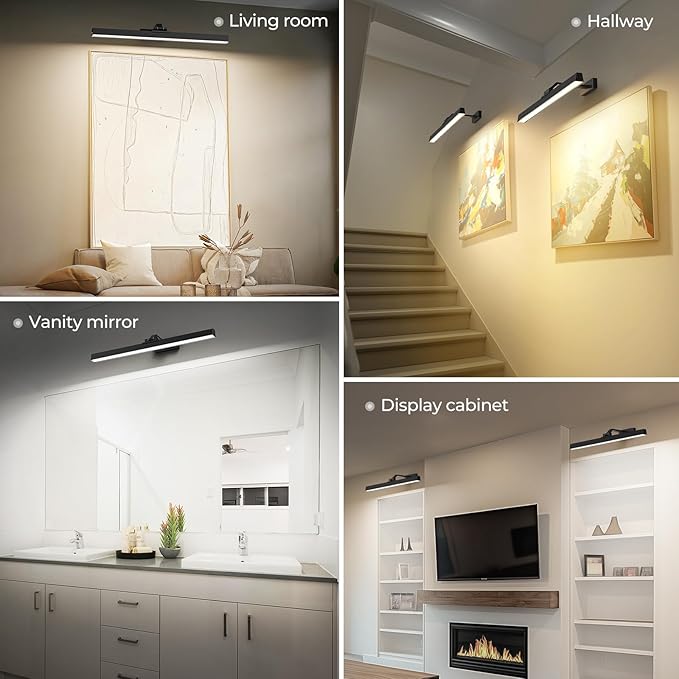 Picture Lights for Wall, Battery Operated Picture Light 24in Gallery Light for Paintings CCT Dimmable Recharging Battery Wall Light with Remote Control for Living Room Gallery Dartboard 2PCS
