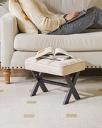 IBUYKE Small 12" H Footrest Stool, Square Linen Foot Stool with Metal X-Leg, Multi-Use as Small Side Table, Step Stool for Living Room, Bedroom, Entryway, Office, Linen WBD011Y
