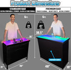 PartyLife Glowing LED Surface Portable Bar Table w/Mobile App, Wireless Remote, Folding Legs, 2 Bar Skirts, Heavy-Duty Storage Shelf & Carrying Case - Custom Skirt