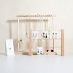GemeShou 3 Tiers Beech Earring display stands for selling, Wooden Jewelry Shelf, Earring Storage Organizer, Brass earring holders with 42 holes for stud Dangle Hoop【Beech 3-Tier】