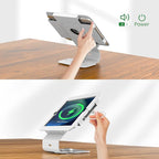 Kiosk POS Tablet Stand Compatible with iPad Air 1, Air 2, Pro 9.7, 5th, 6th, Business Desktop Retail Tablet Stand with 360° Swivel Base, Metal, White, PSC101W