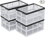 42 L Plastic Stackable Collapsible Storage Crate, 4-Pack Stacking Folding Storage Basket, Utility Crate Basket Containers
