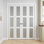 Bifold Doors for 64" x 80" Opening, 3-lite Tempered Frosted Glass Closet Folding Doors with Hardware kit Included, Easy Assembly, White