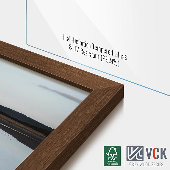 VCK 8x10 Picture Frame 5 Pack - Brown, High-End Wood Poster Frames with Tempered Glass, Display 5x7 Photo with Mat or 8x10 without Mat, Art Gallery-Quality, Wall Hanging/Tabletop, Brown