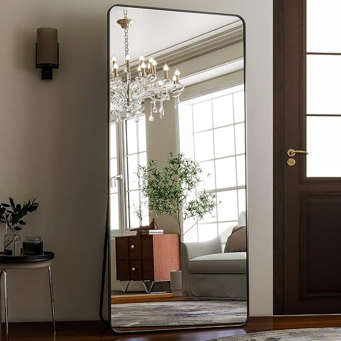HARRITPURE 71"x32" Large Full Length Mirror - Rectangular Black Aluminum Frame Floor Mirror with Stand for Bedroom, Living Room, Cloakroom, Full Body Reflection