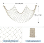 Patioland Decorative Fishing Net 2 Pack, 80x40 Inch Large Beige Fish Net Decor for Wall, Photo Display, Nautical Mermaid Pirate Ocean Themed Beach Hawaii Under the Sea Party Decorations