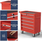 5-Drawer Tool Chest,Rolling Tool Cart with Wheels,High Capacity Tool Cabinet with Locking System for Garage, Warehouse, Workshop-Red
