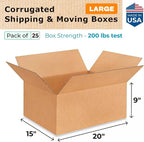 IDL Packaging - Large Durable Moving Boxes (25-Pack) - Extra Strength 200 lb vs Regular - Corrugated Cardboard Boxes 20"L x 15"W x 9"H