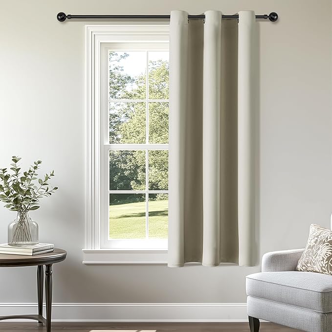 ChrisDowa Small Window Curtains 50 inches Long for Bedroom - Grommet Short Thermal Insulated Room Darkening Curtains for Kitchen (1 Panel, Beige, 29 x 50 Inch)