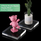 Qunclay 4 Pcs 6 x 6 x 1 Inches Acrylic Square Display Block Clear Polished Acrylic Cubes Jewelry Display Stand for Jewelry Ring Showcase Holder Base Collections