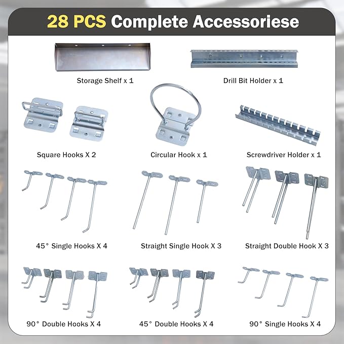 Goplus Garage Pegboard, Metal Pegboard Tool Organizer Kit with 3 Pegboards & 28 Pcs Hanging Accessories, Heavy Duty Pegboard Wall Organizer, Peg Board for Workshop, Tool Storage, Black
