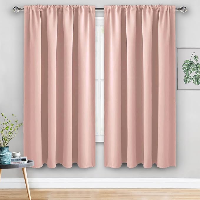JIUZHEN Blackout Curtains for Bedroom - 70 x 63 Inch Extra Wide Privacy Assured Thermal Insulated Room Darkening Sliding Door Curtains for Living Room, Set of 2 Panels with Tiebacks, Blush Pink