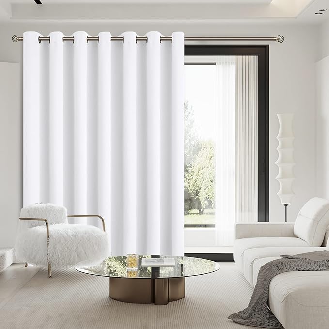 BGment Fashion Sliding Door Curtain 120 X 96 Inches, Wide Thermal Blackout Curtains Room Darkening Room Divider Window Curtain, 1 Panel, Pure White, 96 Length X Wide 120