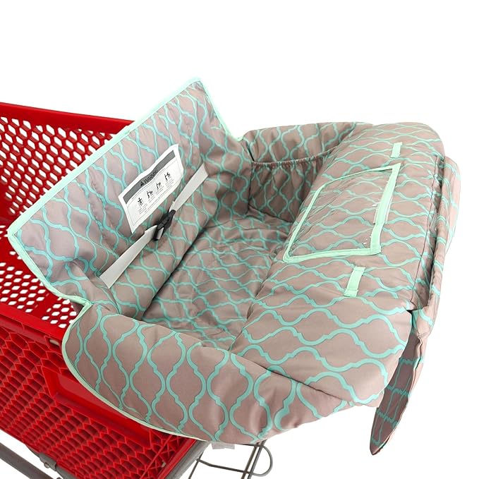 2-in-1 Shopping Cart and High Chair Cover for Baby, Padded Cover, Fold'n Roll Style, Portable with Carry Bag (Gray Grid)