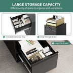 4 Drawer Metal File Cabinet with Lock, Wide Office Steel Filing Cabinet, Mobile Storage Organizer for Letter Legal Files, Home Office School Tool Storage Cabinet, Black