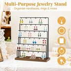 EsLuker.ly Earring Card Display Stand for Vendors Events Selling, Earring Holder Rack Metal 6 Tier 36 Hooks with Wooden Base, Large Capacity Showcase Your Jewelry at Any Event, Black