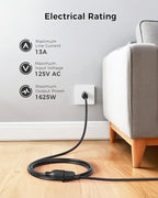 [ETL Listed] Cable Matters 2-Pack 16 AWG Heavy Duty 13A Power Extension Cord - 10ft, 3 Prong Power Cord Extension, NEMA 5-15P to NEMA 5-15R, Black