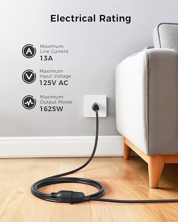 [ETL Listed] Cable Matters 2-Pack 16 AWG Heavy Duty 13A Power Extension Cord - 3ft, 3 Prong Power Cord Extension, NEMA 5-15P to NEMA 5-15R, Black