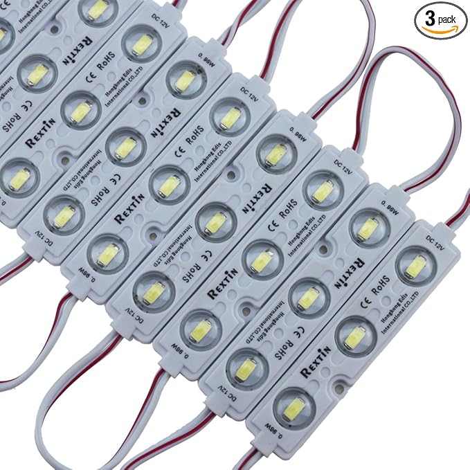 Rextin Super Bright 200pcs 3 LED Module Pink 5630 5730 SMD 40-45LM Per led Waterproof Decorative Light for Letter Sign Advertising Signs with Tape Adhesive Backside