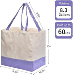 Reusable Grocery Bags Heavy Duty, 8.3 gal Foldable Large Canvas Tote Bag with Handles, Holds 60 lbs Canvas Shopping Bags, 3 Pack（Off White+Light purple）