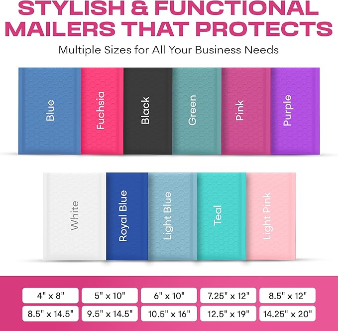Hot Pink Large Poly Bubble Mailers 9.5x14.5 inch #4 | Self Seal Padded Envelopes Cushioned Bubble Mailer | Usable Size 9.5x13.5 | WaterProof | Lightweight mailing Shipping Bags | 200 Pack Bulk