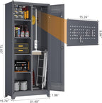 GREATMEET 72.8" H Utility Closet, Broom Closet Storage Cabinet with Adjustable Shelves and Pegboard, Utility Cabinet for Brooms and Mops, Grey