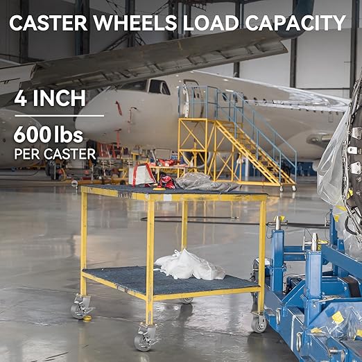 4'' × 2'' Caster Wheel, Heavy Duty Industrial Caster, Rubber Wheels with Roller Bearing, Load 600lbs per Swivel Casters for Cart Dolly Toolbox Trolley (1 Brake)
