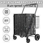 Foldable Shopping Cart with Waterproof Bag, 360° Swivel Wheels & Double Basket, 300lbs Capacity for Groceries, Heavy Duty Utility Grocery Carts for Shopping, Laundry, Camping, Luggage