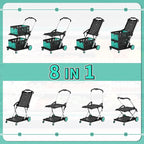 Collapsible Shopping Cart with 2 Storage Crates, Multi Use 2-Tier Grocery Carts on Wheels, 350 LBS Capacity Portable Foldable Shopping Cart for Groceries, Blue