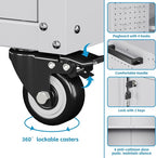 Garage Storage Cabinet with Wheels & Pegboard, 34.3" H Locking Metal Storage Cabinet with Doors and Shelf & 4 Hooks for Garage, Home, Workshops, Small Tool Cabinets, Assembly Required, White
