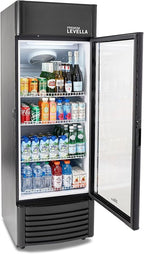 PremiumLevella PRF907DX Glass Door Display Refrigerator 9.0 cu ft Commercial Beverage Cooler Merchandiser With Customizable Lightbox - Black