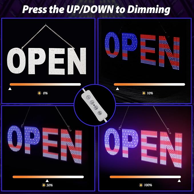 LED Open Signs for Business, 30"L x 10"W Inch Large Led Open Sign with 3 Scene Modes, Ultra Bright Adjustable Light Up Open Sign Led for Storefront Window Glass Door Shop Store Bar Salon Cafes Restaurant (US Flag Design)