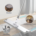 Flat Microfiber Mop for Floor Cleaning, 18 inch (17.7 in/45 cm) Aluminum Base, Adjustable Stainless Steel Handle 29.5 to 52 in, 360-Degree Swivel, Dry & Wet, 4 Washable Pads - LJGG