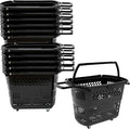 12PCS Plastic Shopping Basket with Handles & Wheels, 35L Rolling Shopping Carts, Grocery Basket with 4 Wheels and Handle, Portable Shopping Basket for Retail Stores, Supermarkets (12PCS - Black)