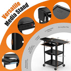 All-Steel Rolling AV Cart with Adjustable Height & Built-in Power – Heavy-Duty Media Workstation with Drop-Leaf Shelves & Wheels for Projectors, Laptops, Printers – Classroom, Office & Studio, Black