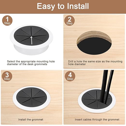 uxcell 4 Pcs Desk Grommet, 3.15 inch 80mm Desk Cable Hole Cover Wire Hole Insert for Home Office Table Cabinet Cord Organizer, Black/White