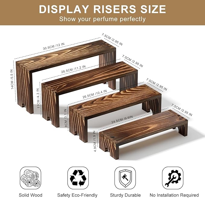 2 Set Large Wooden Tiered Riser Display Stands for Vendor Events,Stackable Wooden Cupcake Display Stand,Farmhouse Decor Wood Dessert Table Display Set,Vendor Booth Display Items,Food Display Risers for Party（12-11.2-10.4-9.6IN）