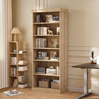 Vyre 70.8" Tall Brown Bookshelf, Farmhouse Modular Bookcase with 6-Tier Adjustable Shelves, Large Storage Cabinet for Home Office, Living Room, Set of 2