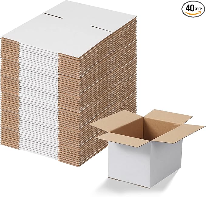 Calenzana 7x5x5 Shipping Boxes Set of 40, White Corrugated Cardboard Box for Mailing Packing Gifts Small Business