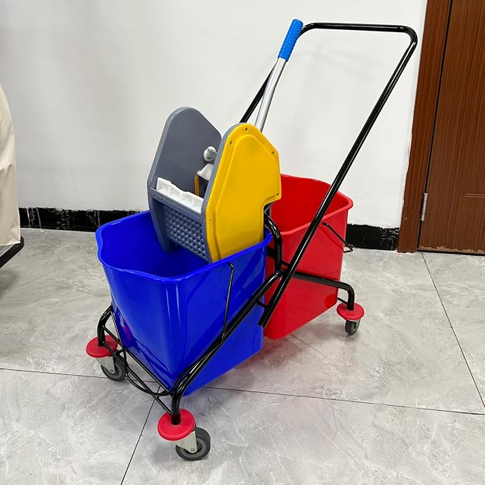 6.6 Gallons x 2 Commercial Mop Bucket with Wringer & Steel Frame | Heavy Duty Dual Bucket System | Separate Dirty Water On Wheels for Janitorial