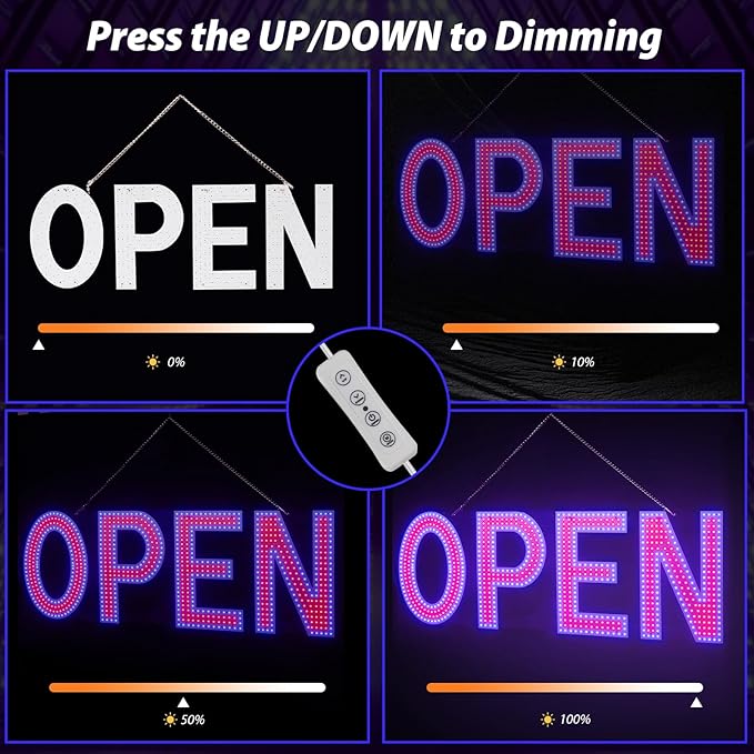 Open Sign for Business, 40"x14" Dimmable Large LED Open Signs with Hanging Installation for Bar Pubs Store Restaurant Office Hotel Salon Red & Blue