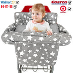 Soft Pillow Attached 2-in-1 Shopping Cart and High Chair Cover for Baby, Cotton Padded Cart Cover, Fold'n Roll Style, Portable with Carry Bag (Gray Stars)