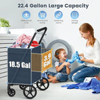 Folding Shopping Cart with Waterproof Bag, Grocery Cart with Encrypted Mesh Bottom, 23 Gal Double Basket & 360° Swivel Wheels, 260 Lbs Heavy Duty Shopping Carts for Groceries, Laundry