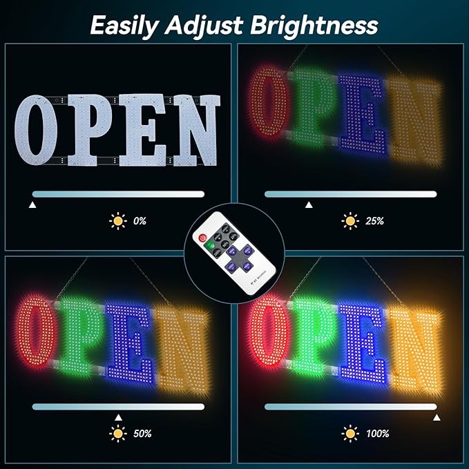 40'' x 14" Large Open Signs for Buisness, Remote Control and Adjustment Brightness & Speed - 14 Mode, LED Open Closed Sign for Bar Store Restaurant Office Hotel Salon Red&Green&Blue&Yellow